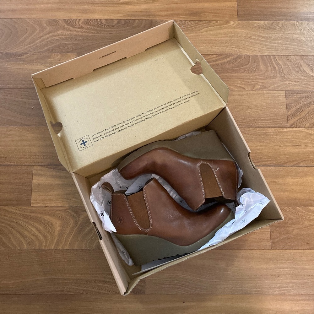 Dr. Martens Nettie, Brown Chelsea Wedge Heeled Booties, Size UK 5, EU 38, US 7